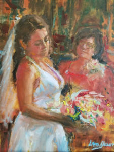 BRIDE WITH MOTHER LOOKING ON