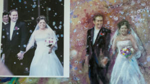 PHOTO AND PAINTING OF BRIDE AND GROOM